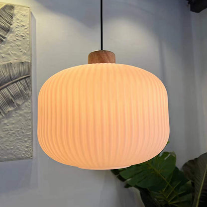 Muto Modern Wood/Glass Pendant Light, White