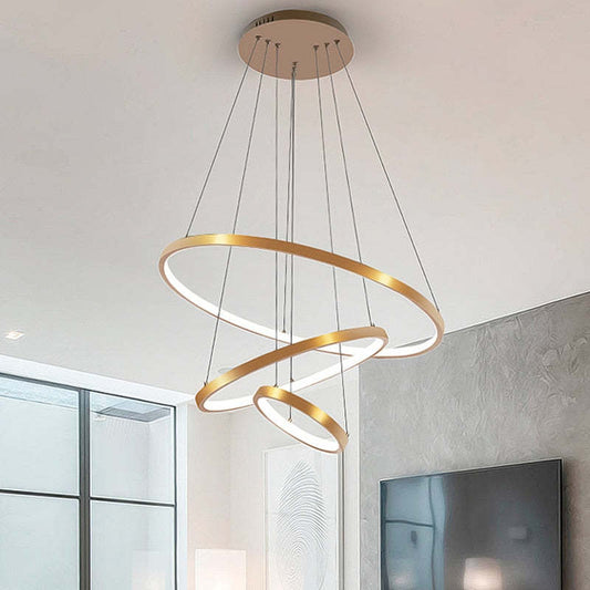 Aluna hanglamp, binnenring verlicht, wit/zwart/goud