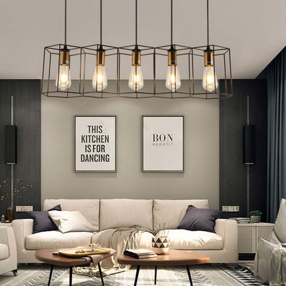 Arisha Lampe suspendue rustique à 3/5 lumières avec géométrie de ferme, noir