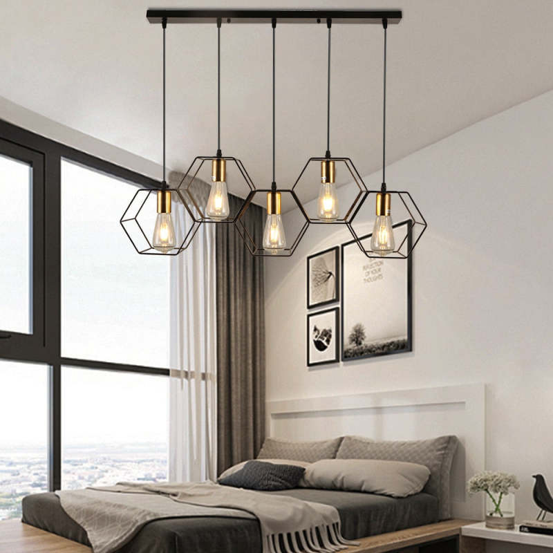 Arisha Lampe suspendue rustique à 3/5 lumières avec géométrie de ferme, noir