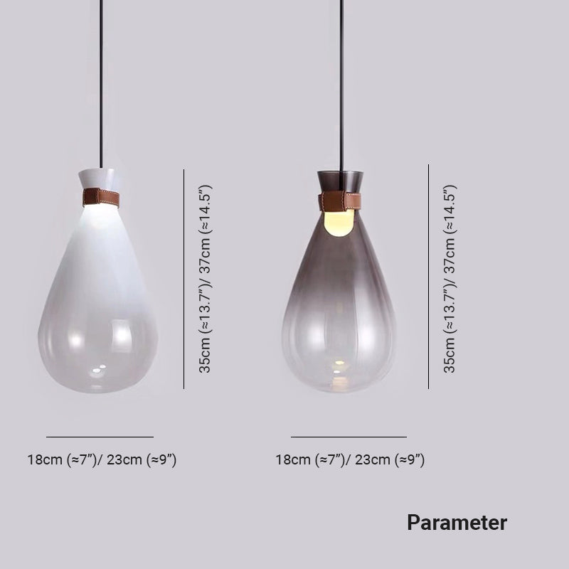 Valentina Lampe à suspension minimaliste en verre en forme de larme, gris fumé/blanc