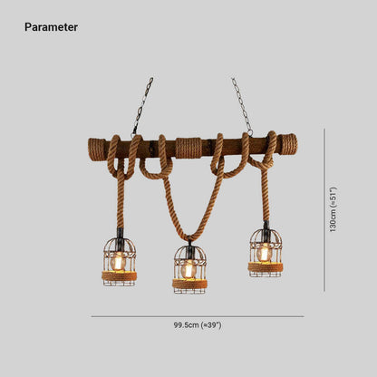 Silva Vintage 3 Heads Wood Rope Pendant Light