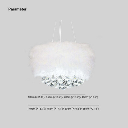 O'Moore Modern Luxury Round Chandelier, Feather/Crystal, White