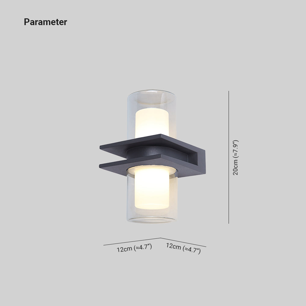 Ray moderne cilindrische metalen buitenwandlamp met 2 koppen, zwart