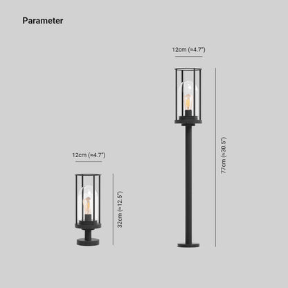 Ray Metal Cylindrical Lantern Shaped Solar Outdoor Path Light, Black