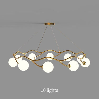 Valentina Modern Designe Wave Metal/Glass Pendant Light, White/Gold