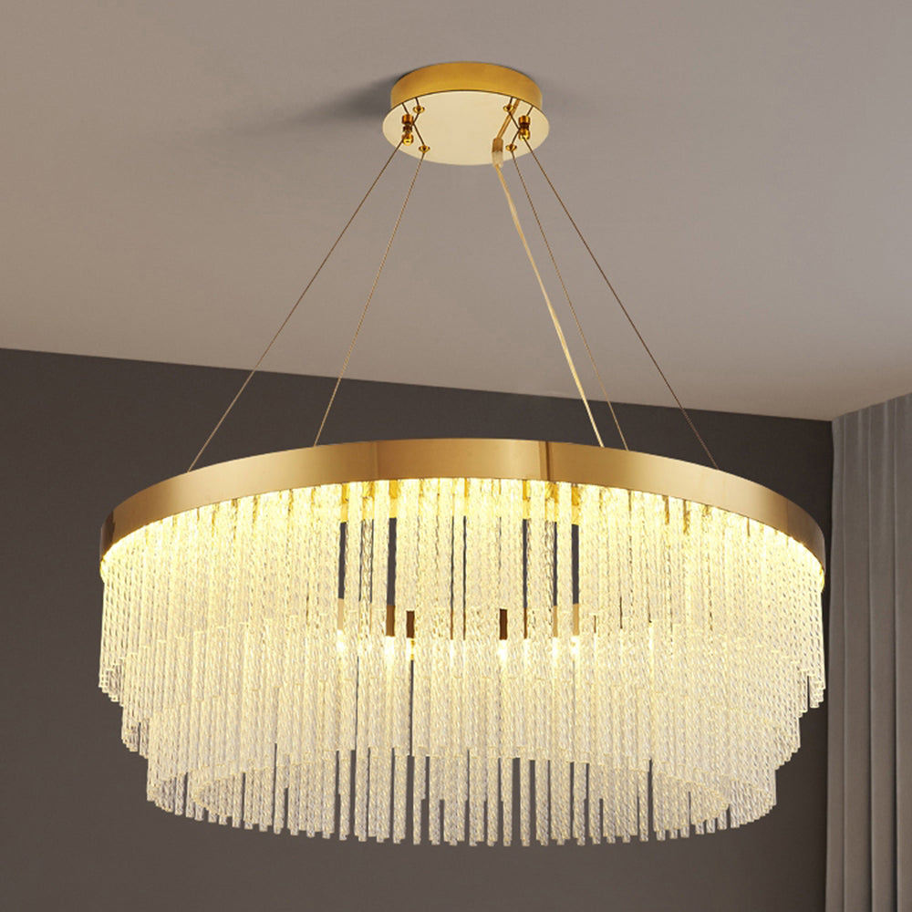 Kristy Modern Spiral Crystal Ring /Rectangle Chandelier, Gold