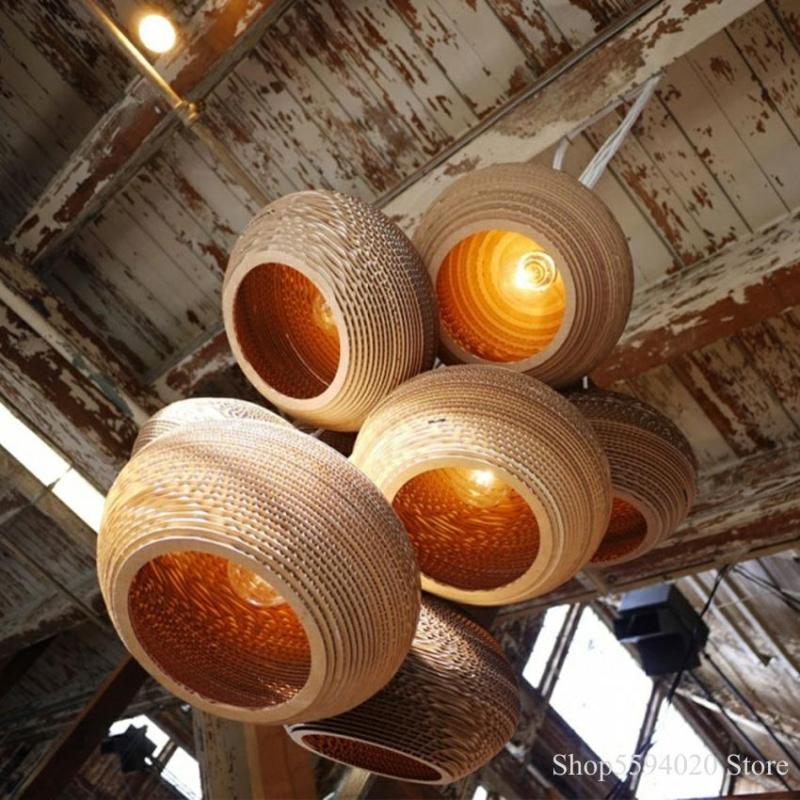 Lampe à suspension en papier rustique pastorale Muto Silkworm