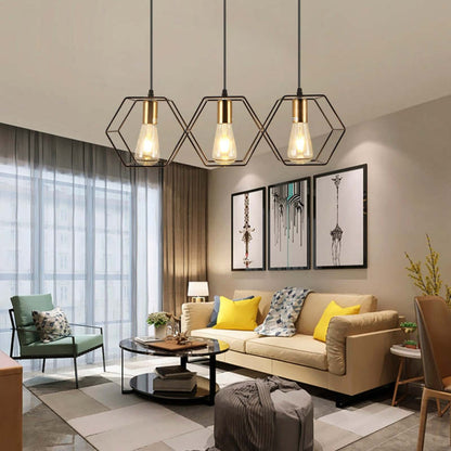 Arisha Lampe suspendue rustique à 3/5 lumières avec géométrie de ferme, noir