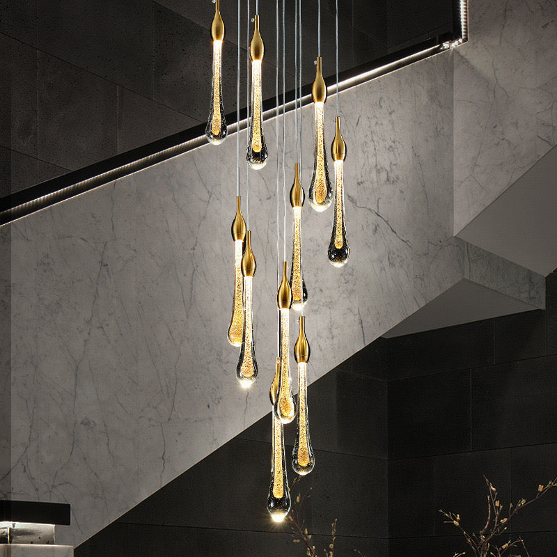 Lustre Valentina Goutte d'Eau Moderne en Cristal, Or