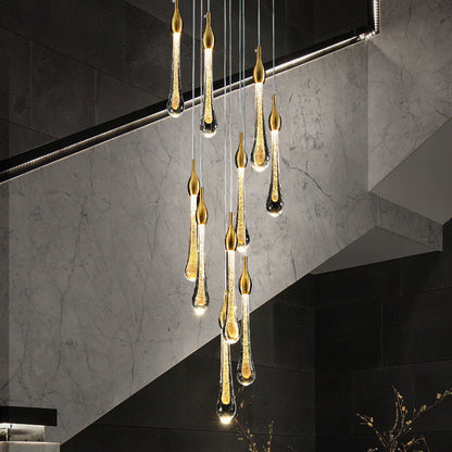 Lustre Valentina Goutte d'Eau Moderne en Cristal, Or