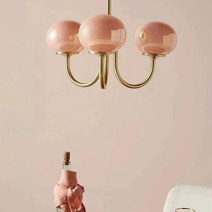 Valentina Retro Art Deco Globe Chandelier, White/Pink/Beige