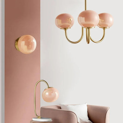 Valentina Retro Art Deco Globe Chandelier, White/Pink/Beige