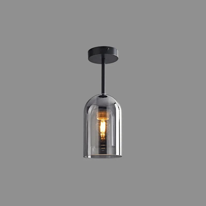 Valentina Modern Cylinder Semi-Flush Mount Clear Glass Ceiling Light, Cognac/Grey