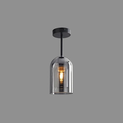 Valentina Modern Cylinder Semi-Flush Mount Clear Glass Ceiling Light, Cognac/Grey