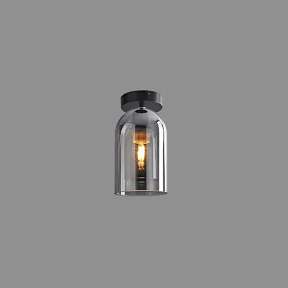 Valentina Modern Cylinder Semi-Flush Mount Clear Glass Ceiling Light, Cognac/Grey