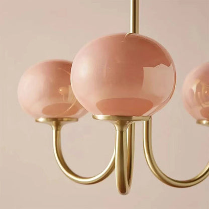 Valentina Retro Art Deco Globe Chandelier, White/Pink/Beige