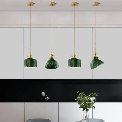 Valentina Retro LED Pendant Light Metal Green Glass Dining Room