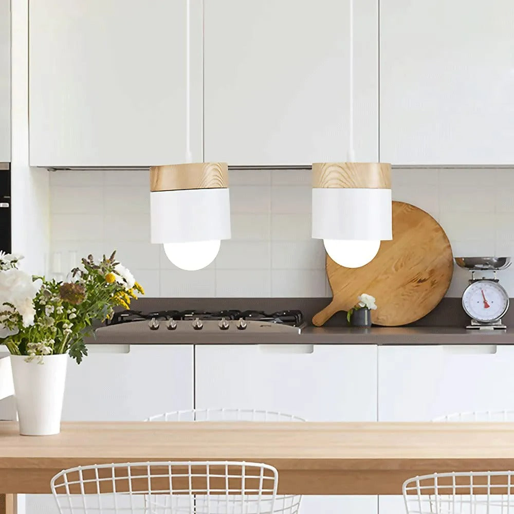 Valentina Modern Can Shape Metal/Wood Pendant Light