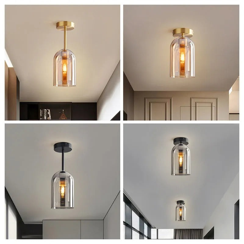 Valentina Modern Cylinder Semi-Flush Mount Clear Glass Ceiling Light, Cognac/Grey