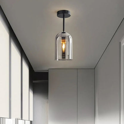 Valentina Modern Cylinder Semi-Flush Mount Clear Glass Ceiling Light, Cognac/Grey