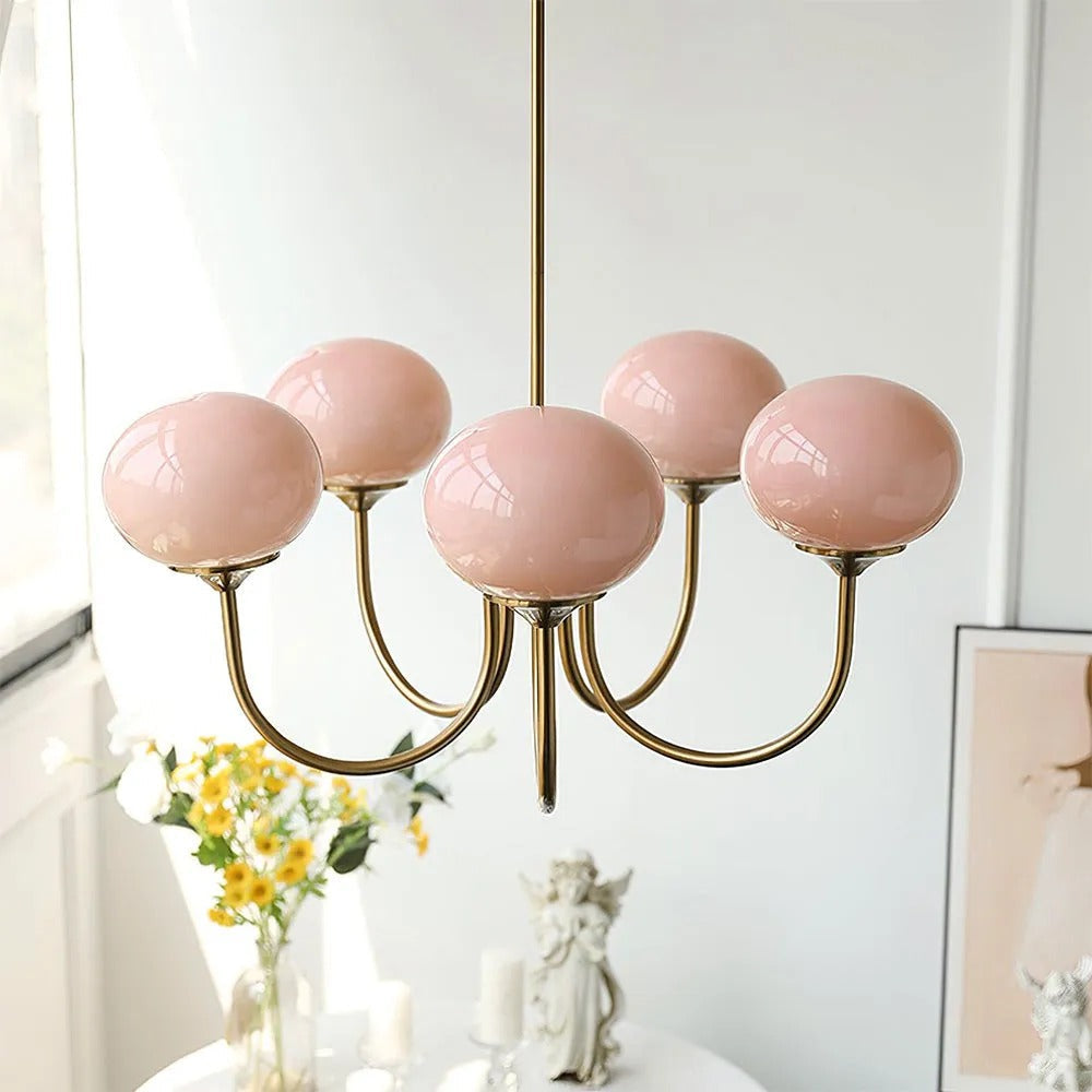 Valentina Retro Art Deco Globe Chandelier, White/Pink/Beige