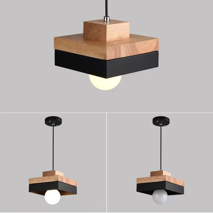 Aria Minimalist Black & White Wood Geometric Pendant Light