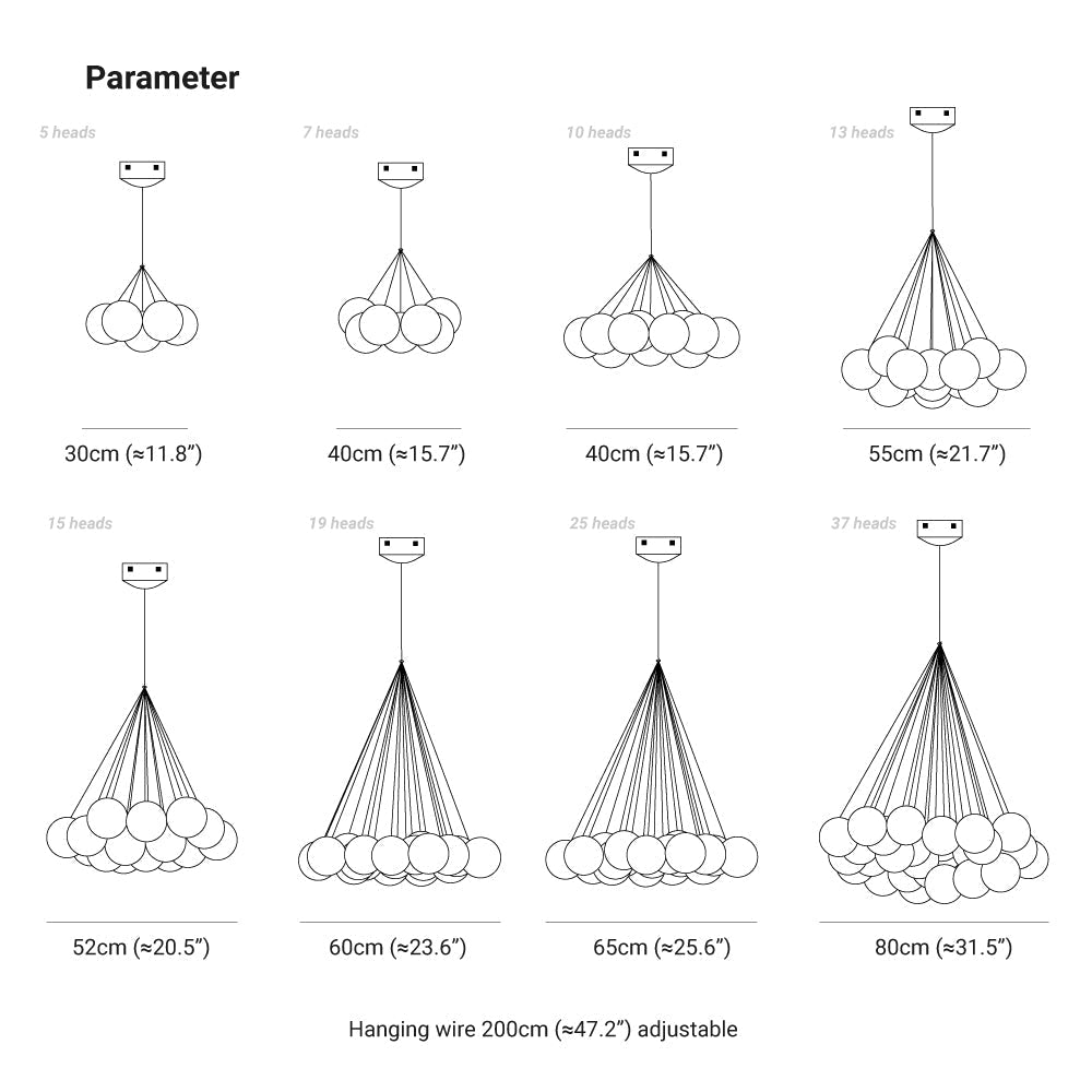 Lampe à suspension moderne à bulles Valentina, 5 styles