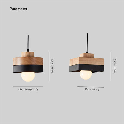 Aria Minimalist Black & White Wood Geometric Pendant Light