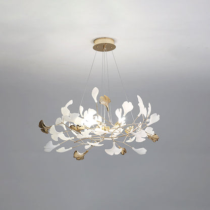 Olivia Ginkgo Leaf Modern Petal Shaped Metal Chandelier, Gold