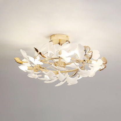 Olivia Elegant Leaf Ceramic/Metal Flush Mount Ceiling Light, Gold