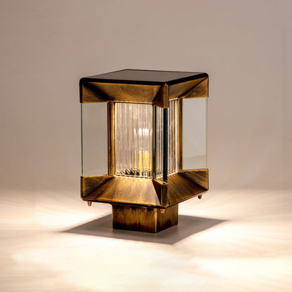 Ray Modern Rectangular Metal Glass Outdoor Lamp, Black/Black-Gold