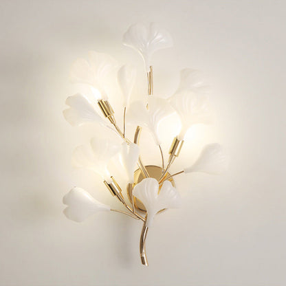 Olivia Decorative Flower in Golden White Ceramic Wall Lamp