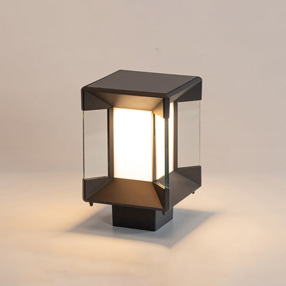 Ray Modern Rectangular Metal Glass Outdoor Lamp, Black/Black-Gold