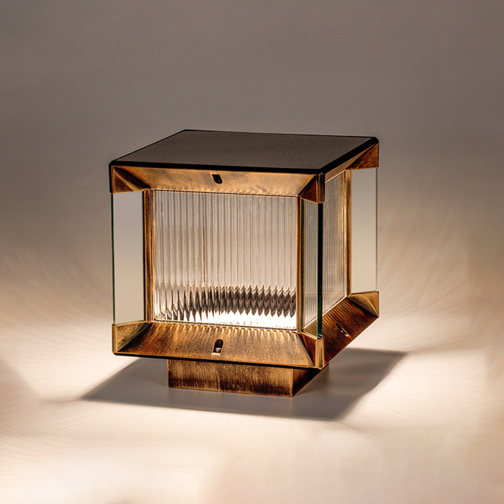 Ray Modern Rectangular Metal Glass Outdoor Lamp, Black/Black-Gold