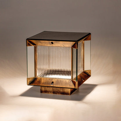 Ray Modern Rectangular Metal Glass Outdoor Lamp, Black/Black-Gold