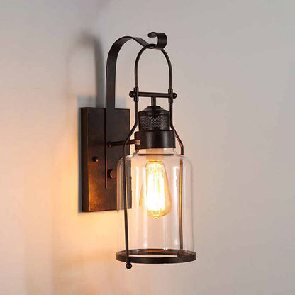 Silva Vintage Laterne Glas/Metall Wandleuchte, Schwarz/Rostig