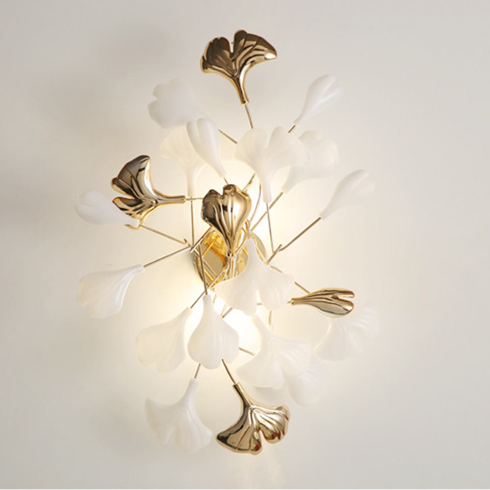 Olivia Decorative Flower in Golden White Ceramic Wall Lamp