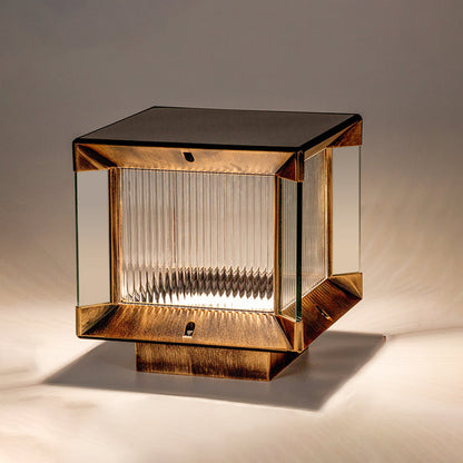 Ray Modern Rectangular Metal Glass Outdoor Lamp, Black/Black-Gold
